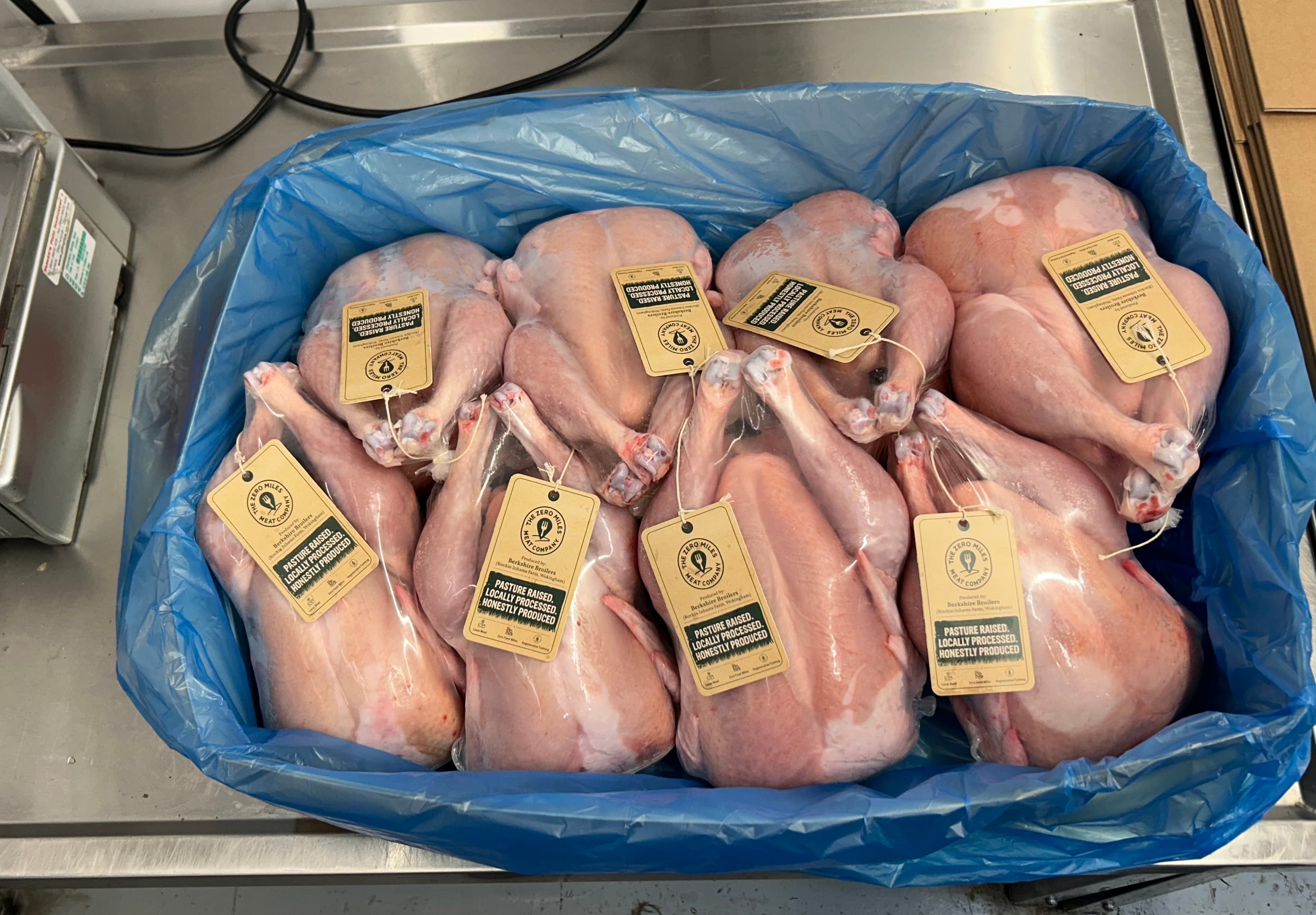 Berkshire Broilers pasture-raised chickens, packed and ready for collection